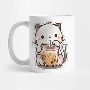 Cute Cat Drinking Bubble Tea Cartoon Boba Drawing Mug